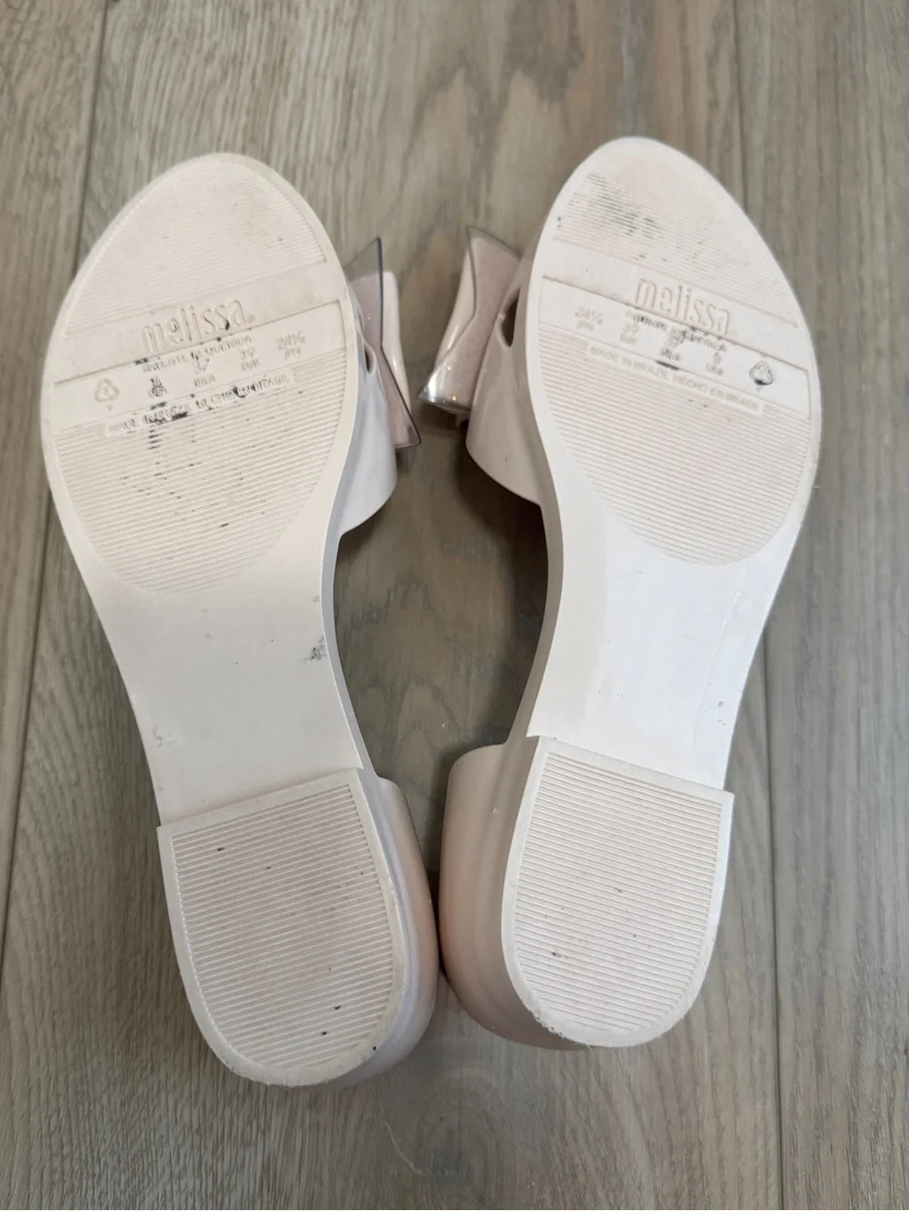 Melissa Seduction V Jelly Beige Flats with Textured Gold Bow Sz. 8 - Picture 11 of 12